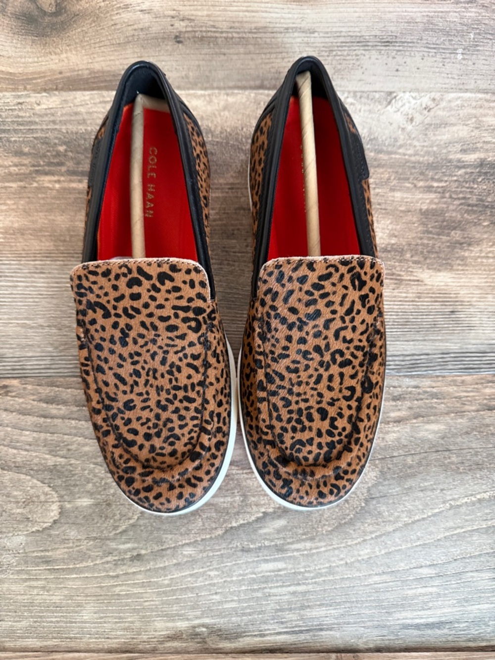 Cole Haan Leopard-Print Slip-On Loafers with Red Lining